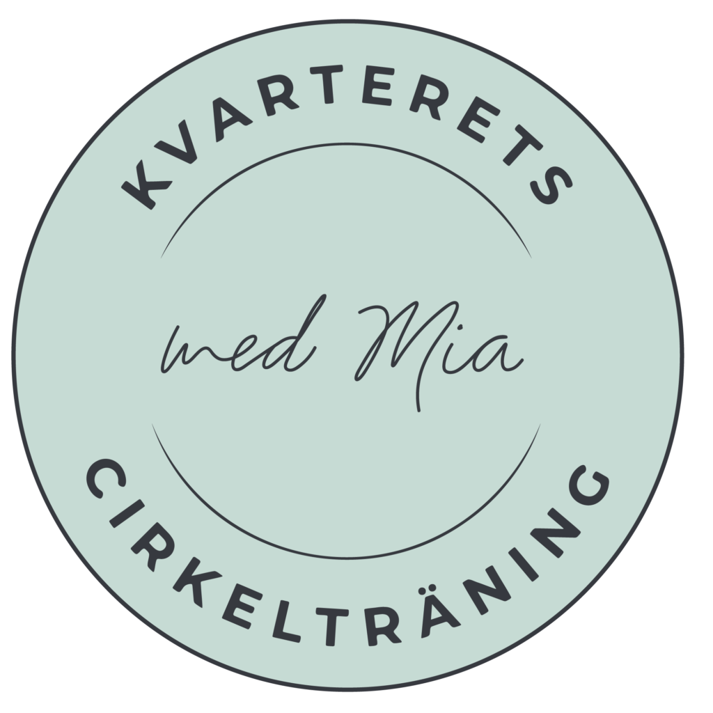 Logotyp: cirkel med texten "KVARTERETS CIRKELTRÄNING med Mia" inuti